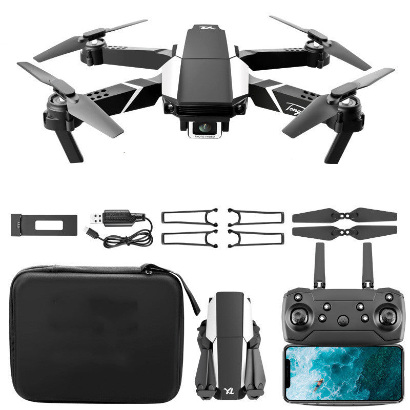 Dron plegable con control remoto y cámara dual 4K.